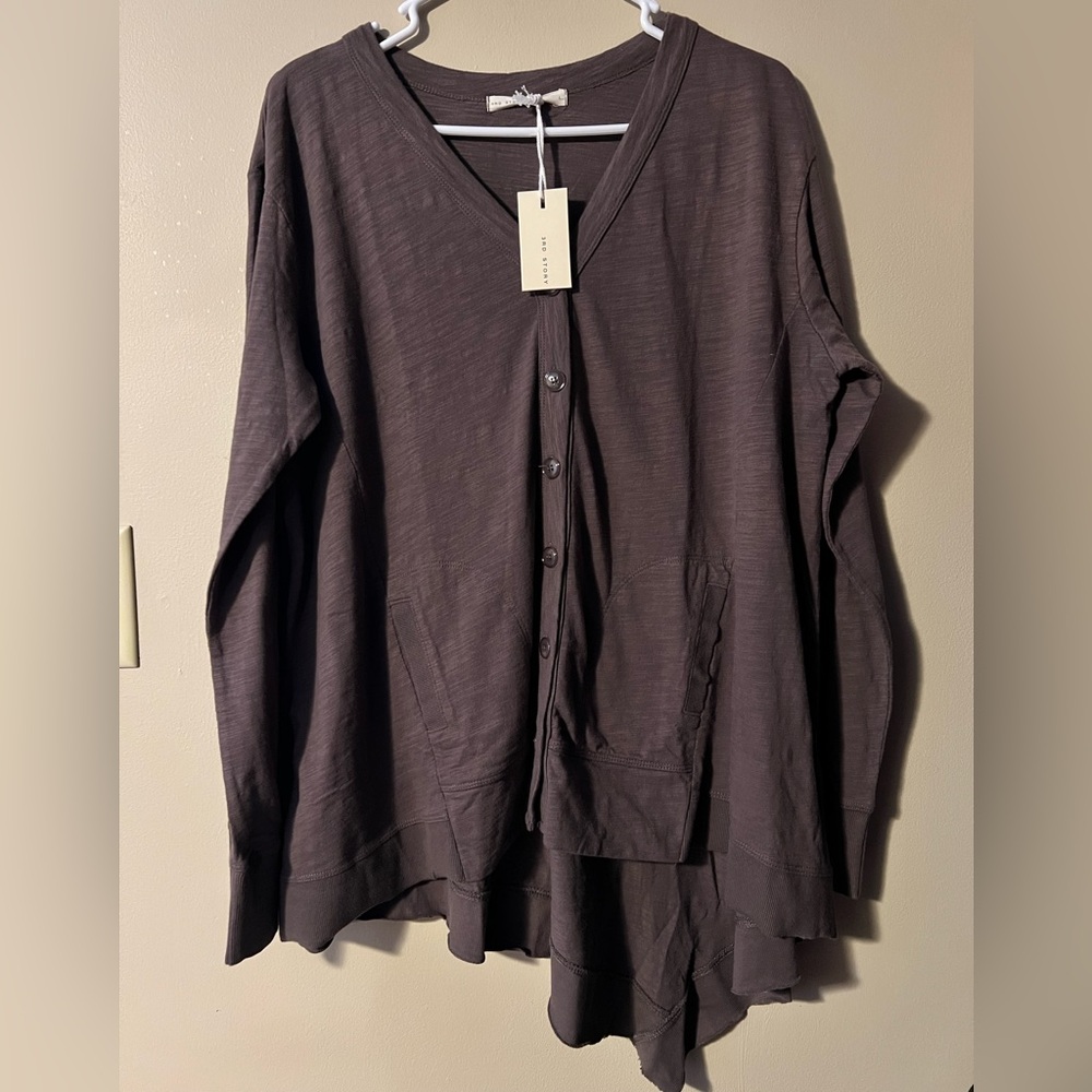 3rd Story NWT Weslie Asymmetrical long cardigan sz L in mocha brown v neck.